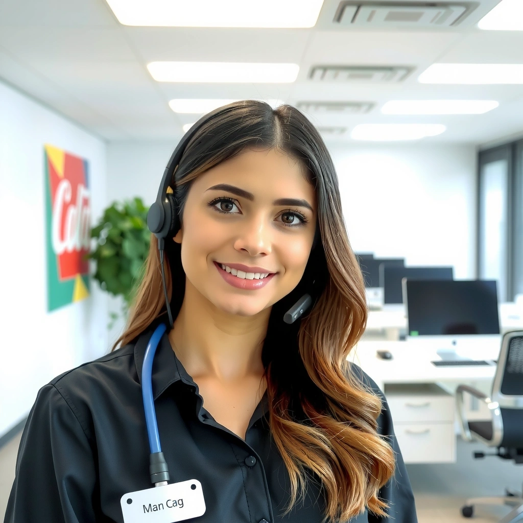 Ritratto amichevole di una specialista del servizio clienti in un ufficio moderno.