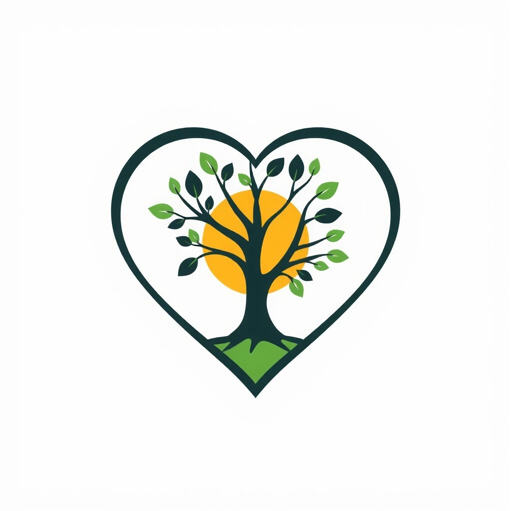 Icona di un albero stilizzato all'interno di un cuore, che simboleggia la sostenibilità ambientale.