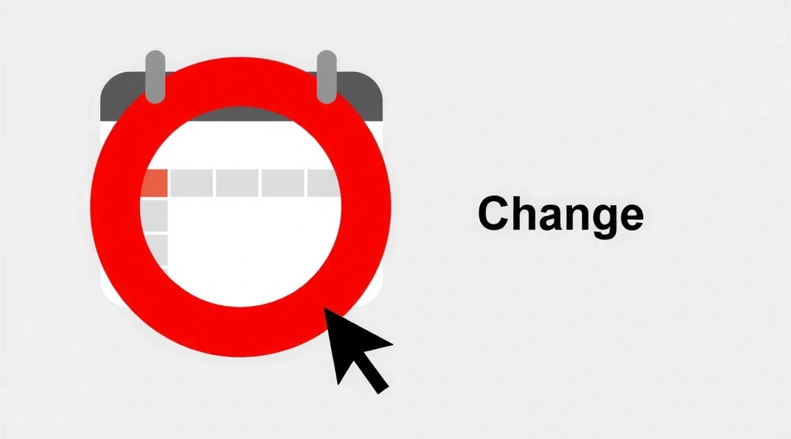 Un calendario con un cerchio rosso su una data specifica e una freccia che indica un cambiamento, simboleggiando la notifica di modifiche future.